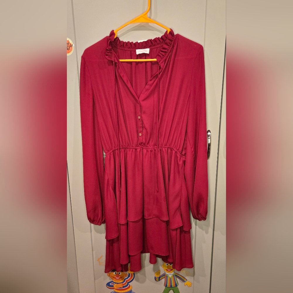 Pink Lily Rich Burgundy Ruffled Dress